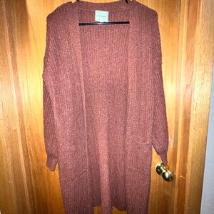 Pink Rose Warm Brown Cardigan Sweater